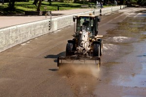 Billy scrubbing the pool