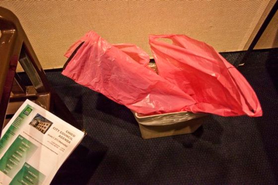 City Council lobby trash can