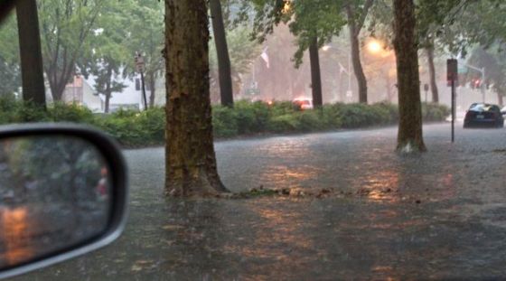 The Esplanade.  Sidewalks and the street disappear under water as a flash storm dumps several inches of rain in about 1 hour.