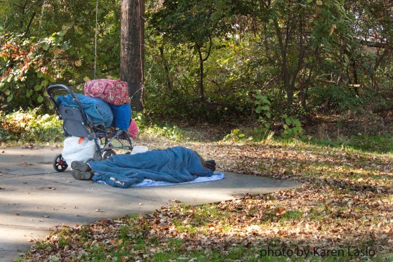 Homeless person sleeping in Annie's Glenn, Bidwell Park.